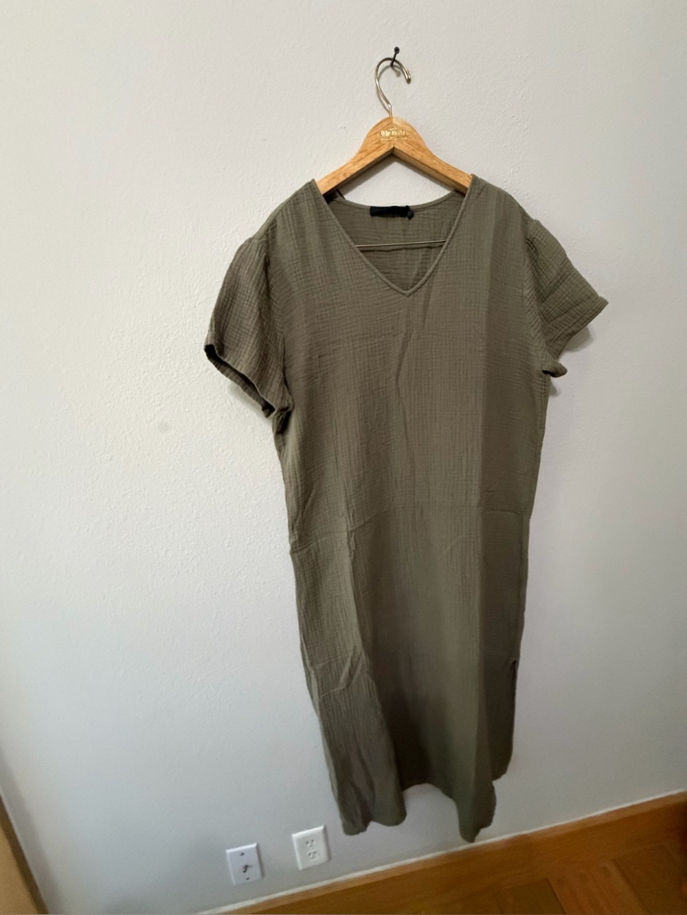 Jenni Kayne Olive Green Cotton Gauze Cypress Caftan Midi Dress - Size L